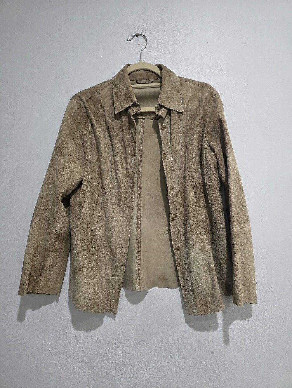 Gimo's Italy Women's Taupe Suede Leather Button-Down Jacket Size 44 / US Medium